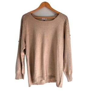 CALVIN KLEIN GOLDEN BROWN JEWELED EMBELLISHED PEARLS Long Sleeve SWEATER XL
